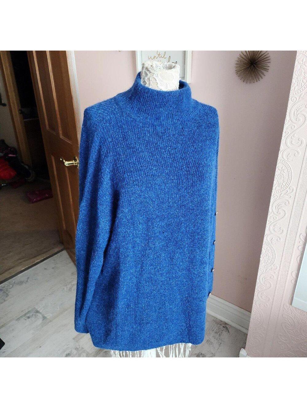 NWT ELLOS unique Blue Mohair nylon Acrylic WASHABLE Sweater PLUS SIZE 1X
